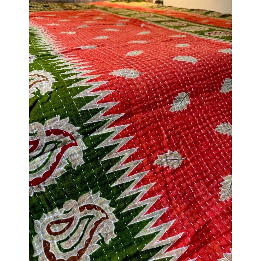 Kantha Quilt Twin Handmade Reversible Indian Cotton Bedspread Throw 86x54 Boho